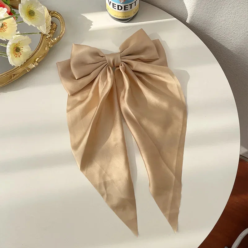 Oversized Satin Bow Clip — Long Ribbon Barrette