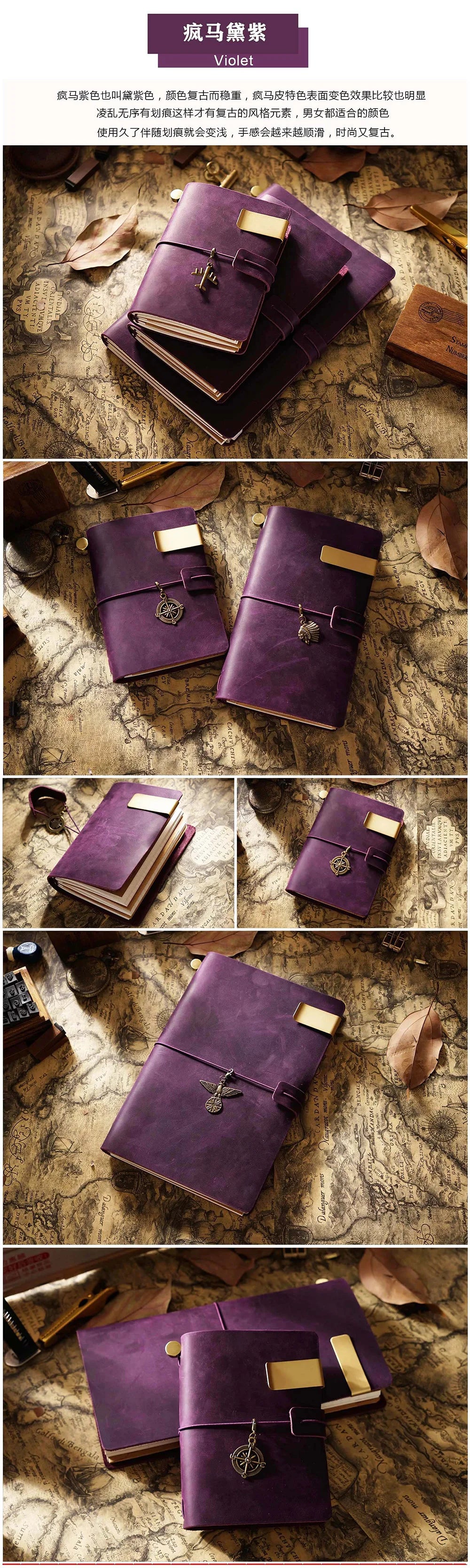Genuine Leather Travel Journal — Vintage Cowhide, Refillable Cover
