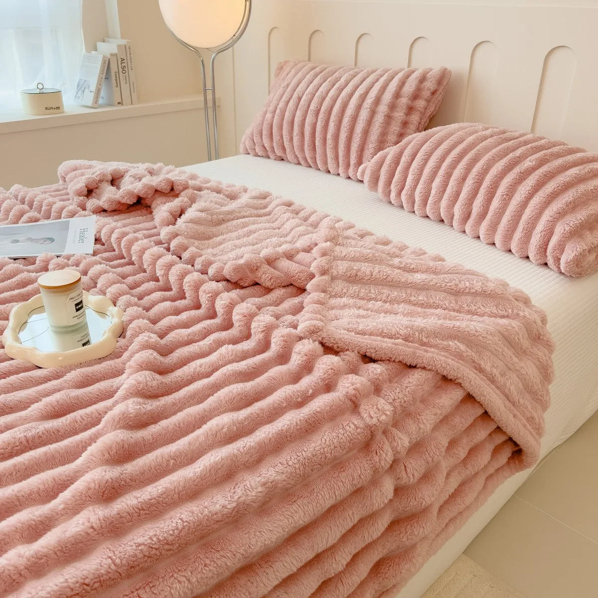Chunky Knit Throw Blanket — Cozy Striped Fleece, Oversized