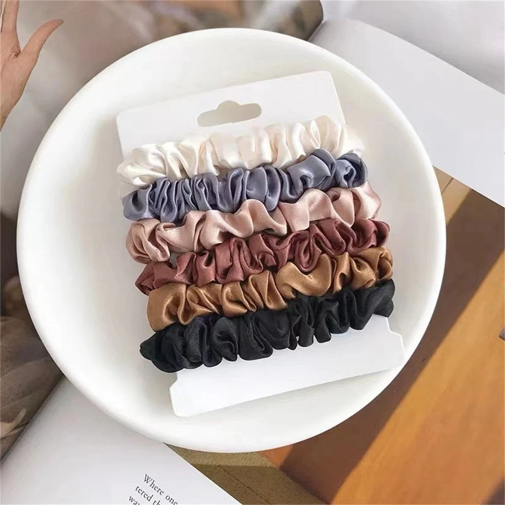 Satin Scrunchie Set — 6pcs, Neutral Tones