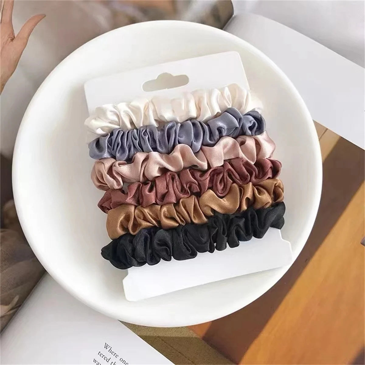 Satin Scrunchie Set — 6pcs, Neutral Tones