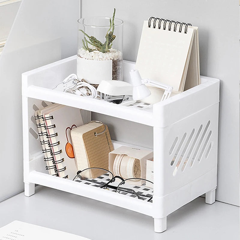 Two-Tier Desktop Storage Rack — Minimalist White Organizer