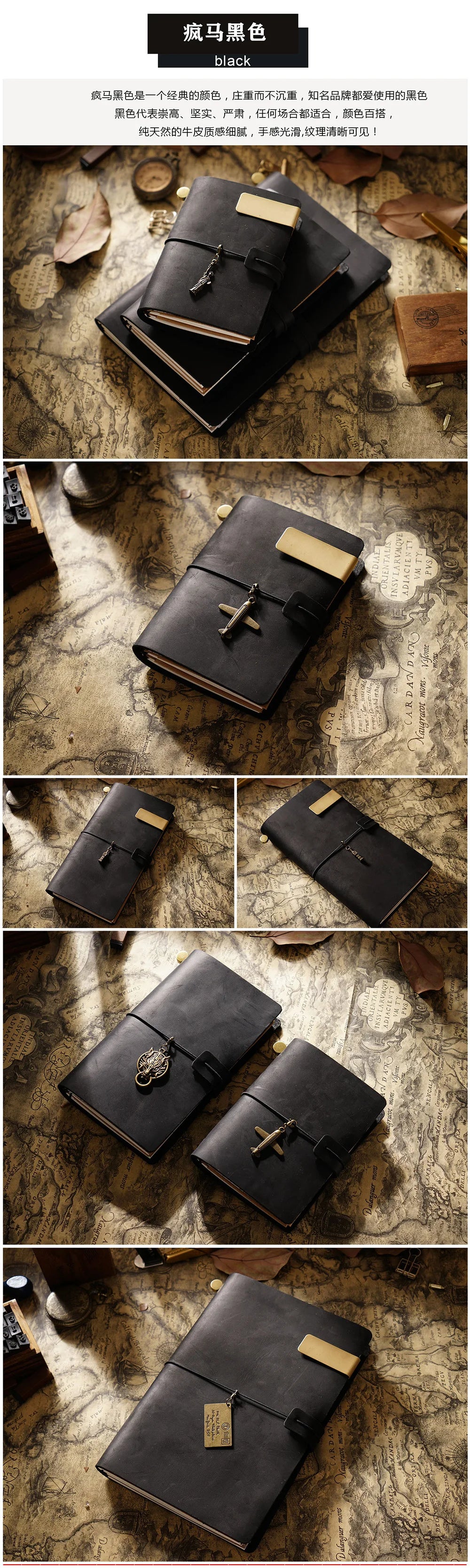 Genuine Leather Travel Journal — Vintage Cowhide, Refillable Cover