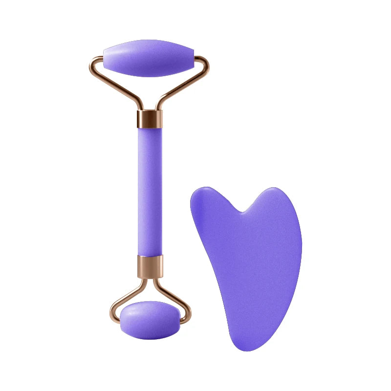Facial Roller & Gua Sha Set — Resin Stone, 5 Colors