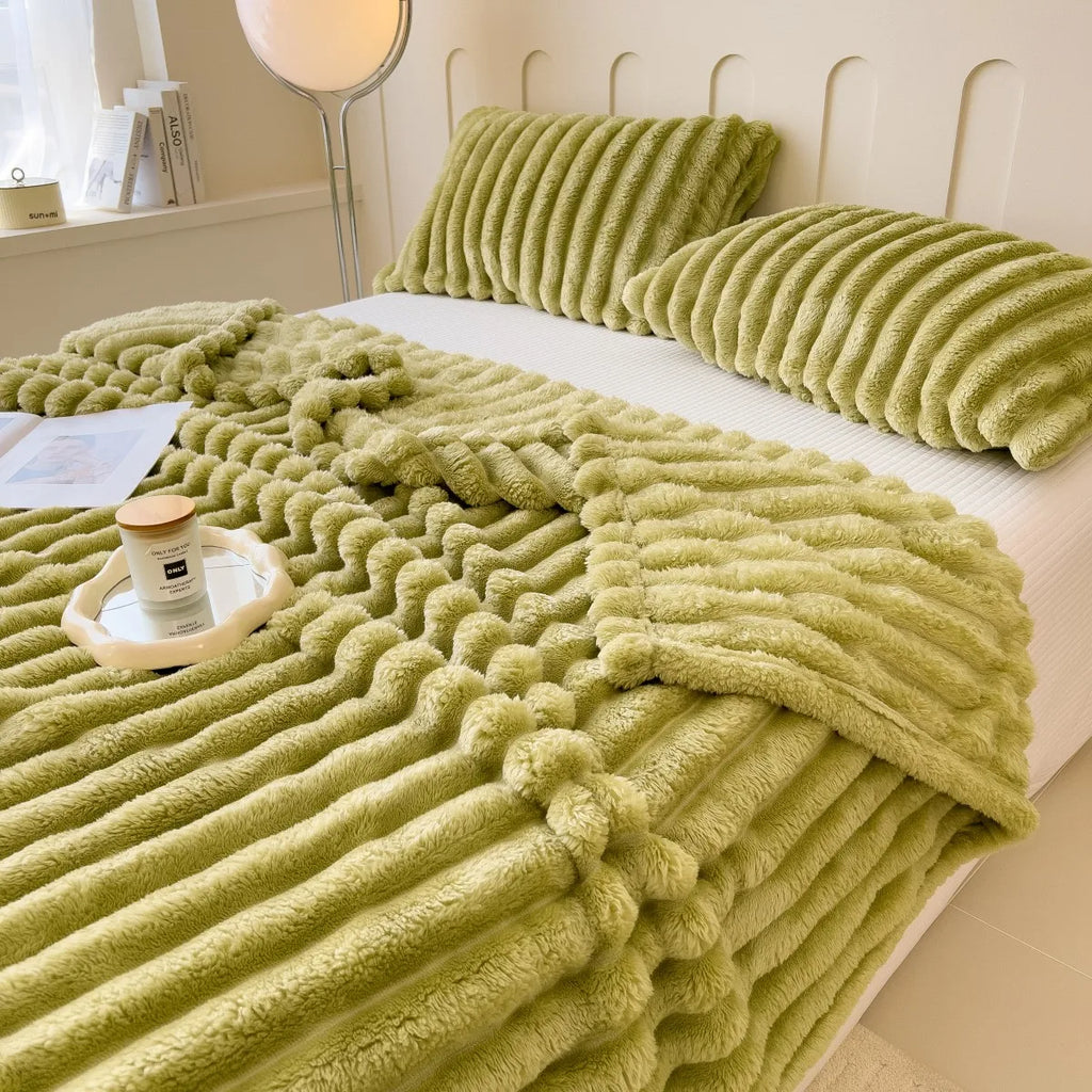 Chunky Knit Throw Blanket — Cozy Striped Fleece, Oversized